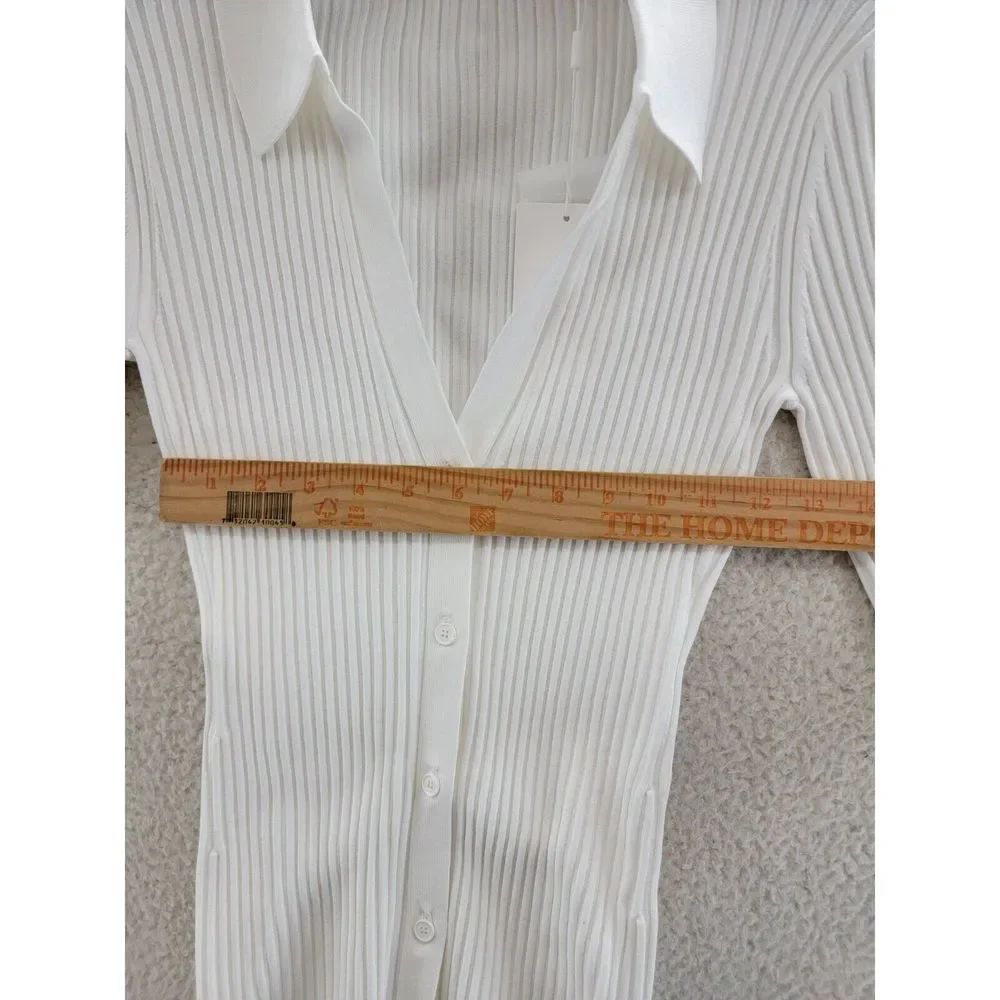 Helmut Lang Collared Rib Knit Cardigan Women's XS White Long Sleeve Button Front - Picture 5 of 15